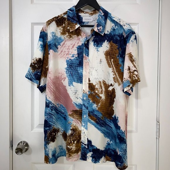 Topman Watercolor Painting S/S Camp Shirt 100% Viscose Men's Size XXL Multicolor - Picture 2 of 7
